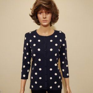 JG HOOK NAVY WITH WHITE POLKA DOT 3/4 SLEEVE LENGTH SWEATER SIZE M NWT